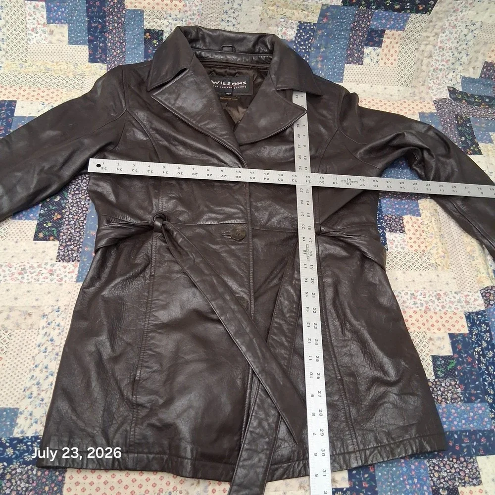 Vintage Wilsons Leather Trench Coat Womens Large Dark Brown Belted Thinsulate